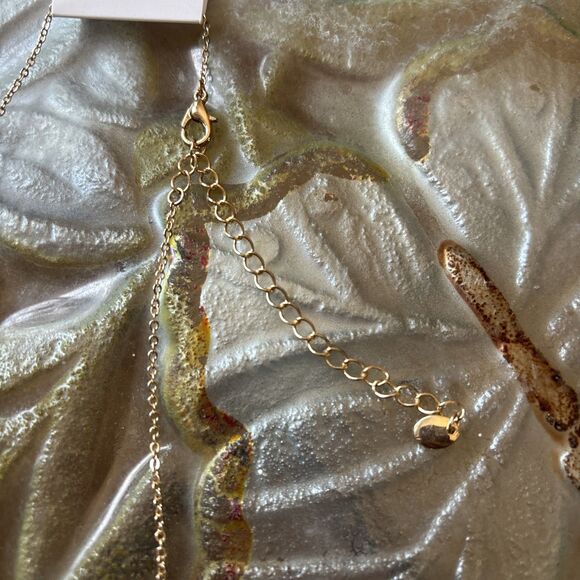 Bansri Gold Leaf Y Necklace with White Teardrop Pendant Layered Jewelry Design - Picture 2 of 3